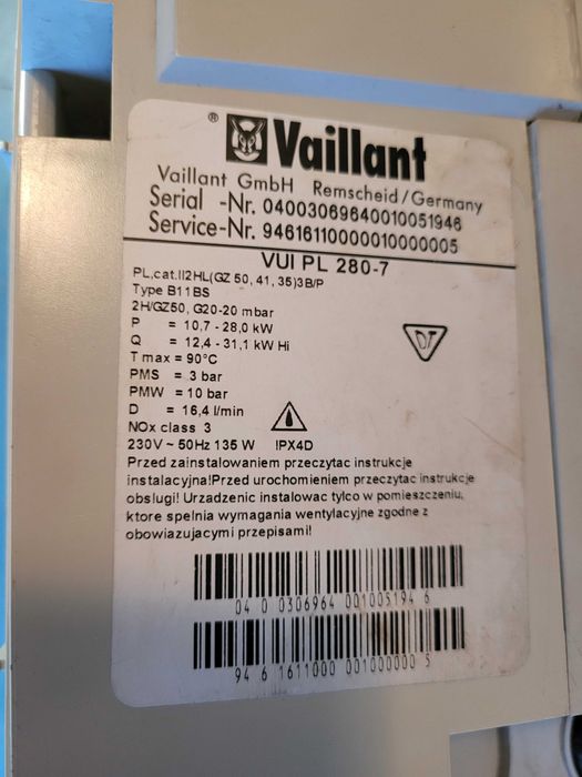 Kocioł Vaillant VUI PL 280-7 + sterownik VRT 390 + pompa + rury, 100% sprawności