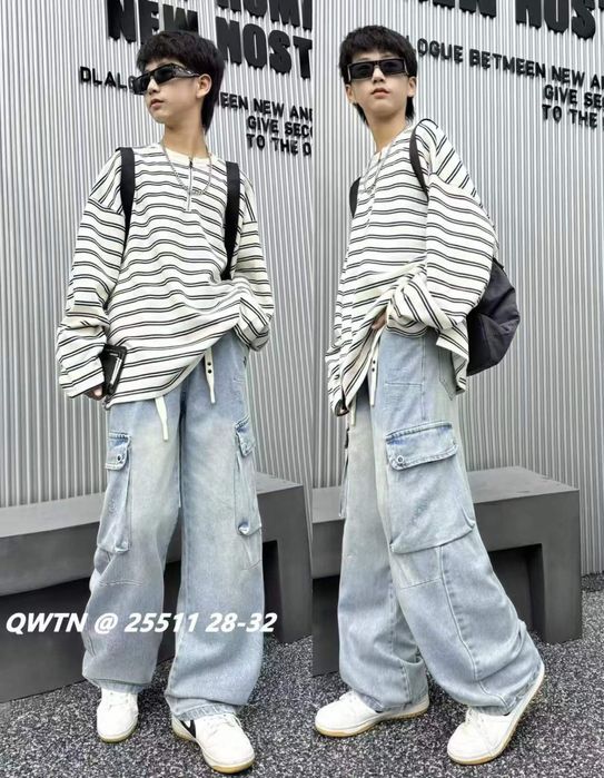 підліткові джинси баггі карго з кишенями широкие джинсы c карманами