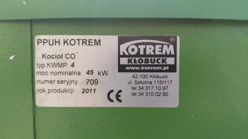 Kocioł CO Kotrem KWMP 4 – 45 kW (pellet) – stan używany, 2011 r.