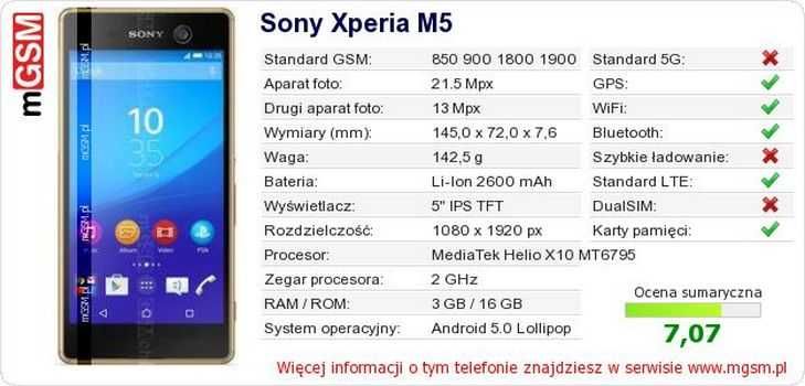 Smartfon Sony Xperia M5 E5603 3/16GB Biały Komplet.