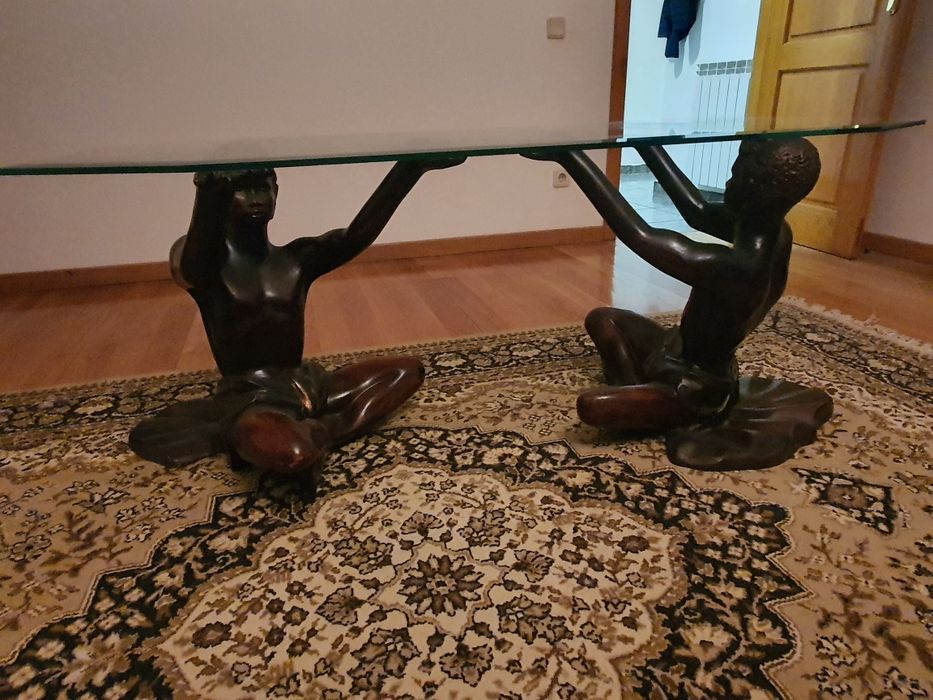 Mesa de centro madeira e vidro biselado