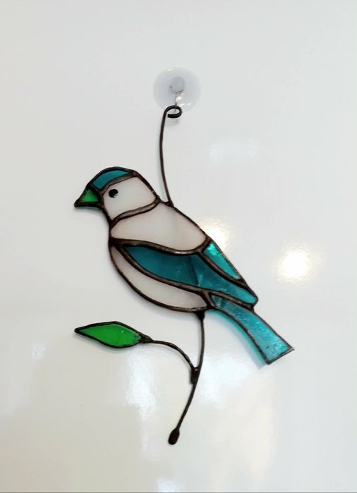 Witraż, ptak że szkła w stylu Tiffany,  łapacz słońca, dekoracja okna