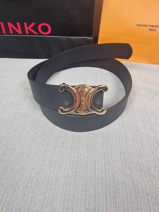 Pasek skórzany unisex Celine złota klamra damski męski