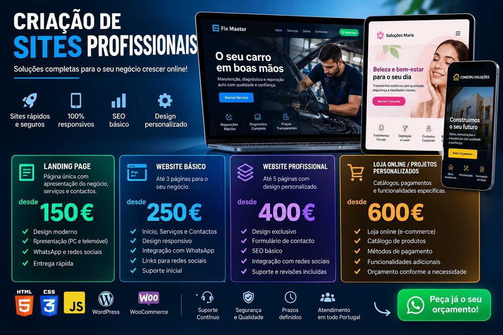 CRIAÇÃO DE WEBSITES PROFISSIONAIS — DESDE 150€