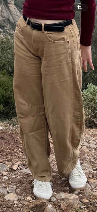 Piaskowe Spodnie Jeansy Balloon Szerokie Stradivarius