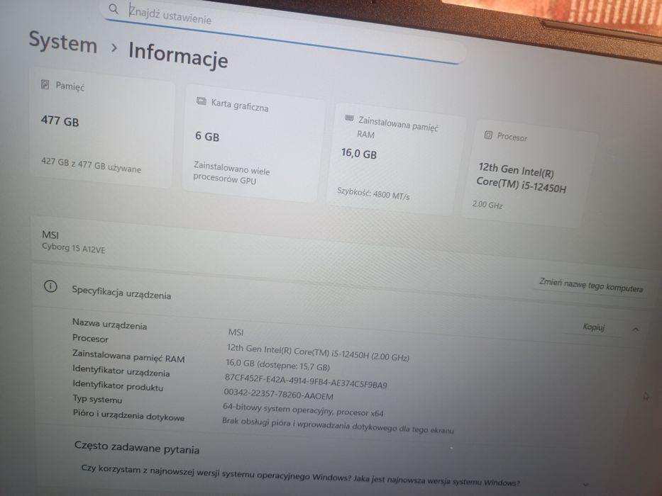 Laptop cyborg 15a12ve-057pl