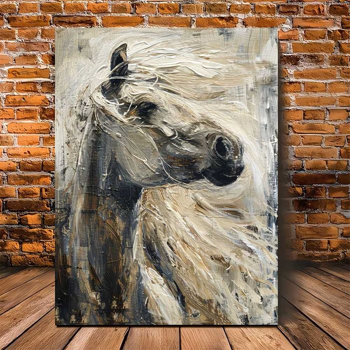 Obraz na płótnie z białym koniem w stylu impresjonizmu