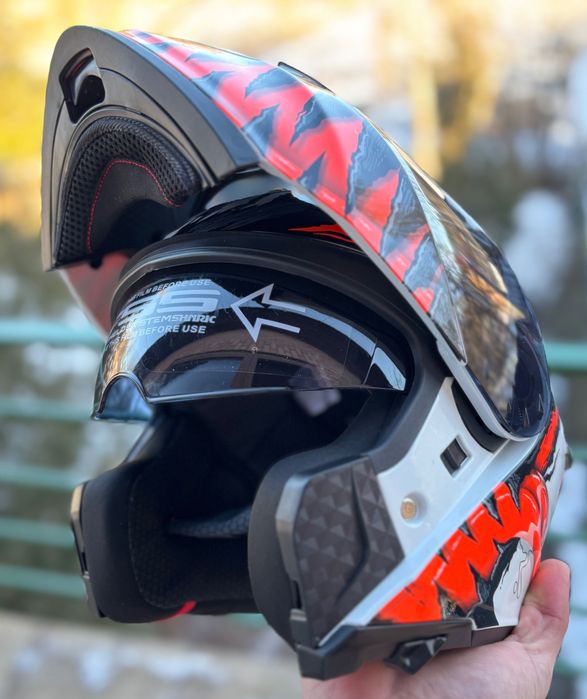 Якісний мотошолом  Модуляр Трансформер, із окулярами МТ білий з зубами