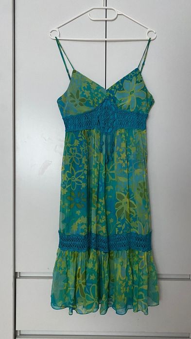 Sukienka lato zieleń kwiaty turkus podszewka 36