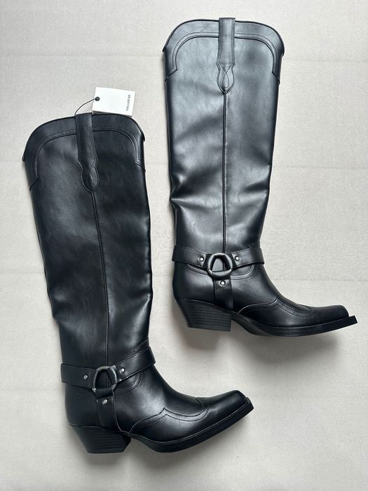 Pull&Bear kowbojki wysokie czarne skóra eko szpic kowbojskie NOWE 38