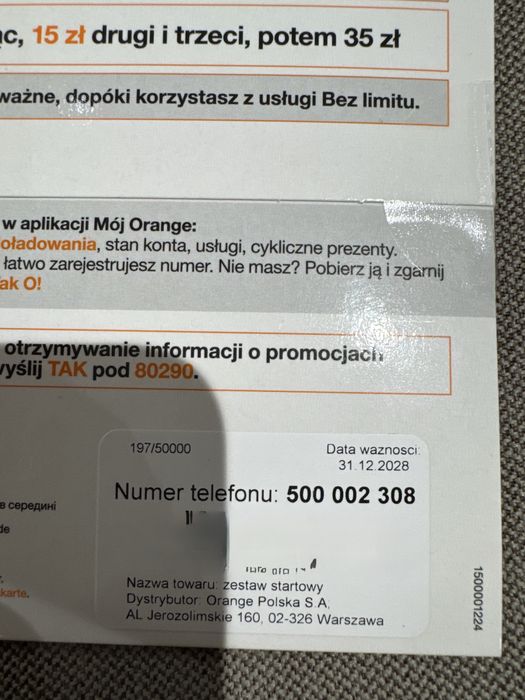 Starter Orange zloty numer