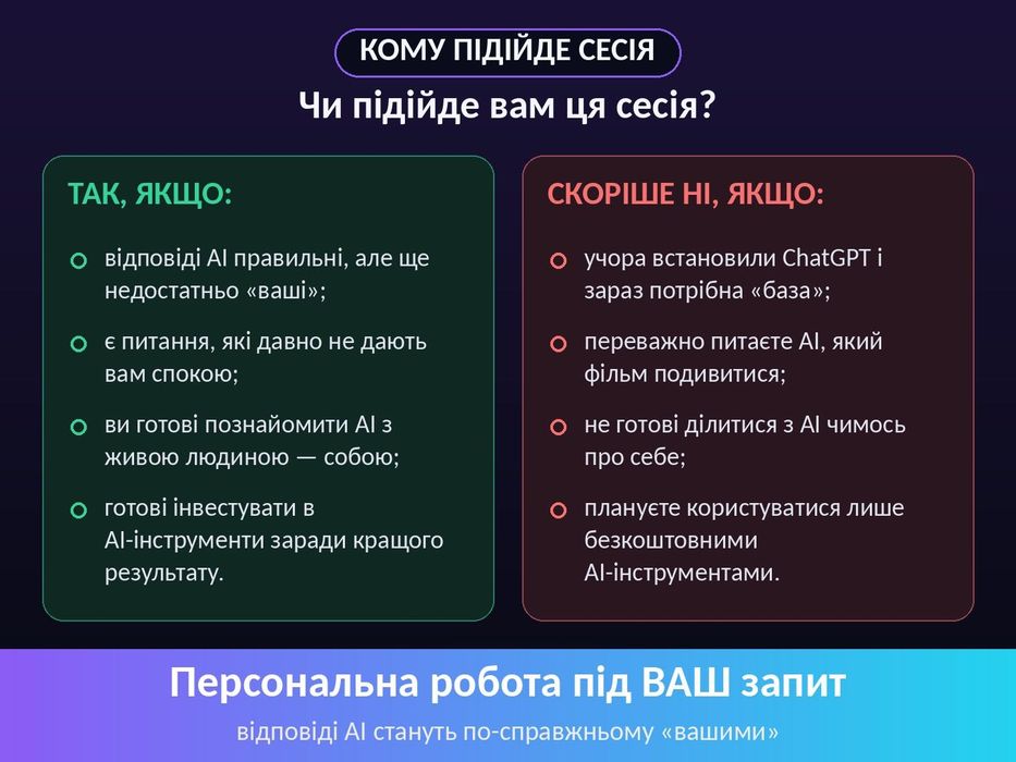 Практична коуч-сесія 1:1 глибокої роботи з AI/ШІ