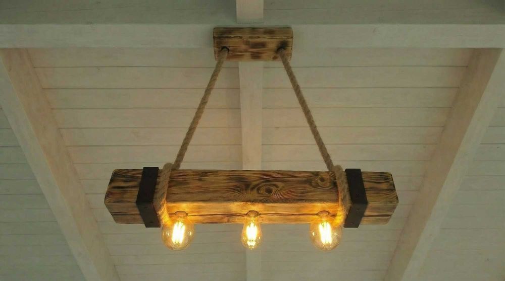 Lampa wisząca w stylu loft, vintage. Stara belka drewniana, Handmade