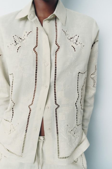 Неймовірна сорочка з вишивкою та мереживом рішельє від zara