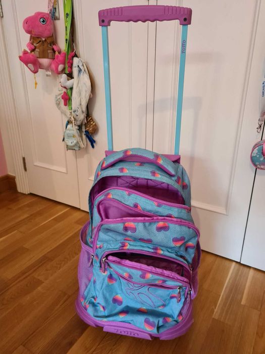 Totto - Mochila escolar com rodas Resma Multicolor Corações