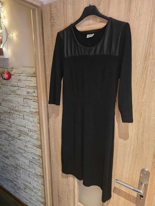 Czarna sukienka Street One wiskoza eko skóra biurowa oversize L/XL