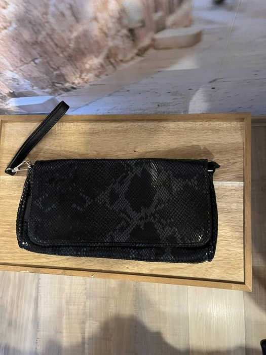 Nowa, skórzana , elegancka, torebka kopertówka Venezia, czarno-szara