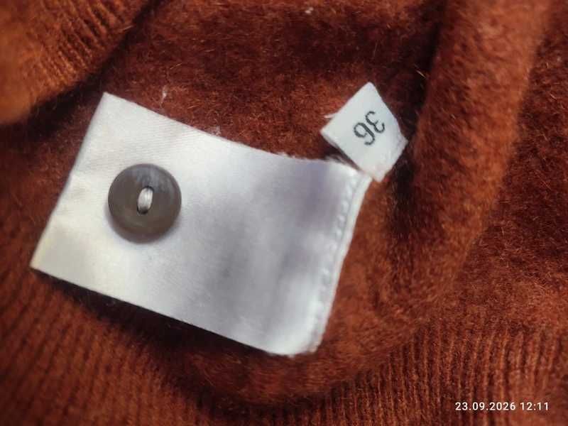 piękny, elegancki sweter w odcieniu brązu rozm. S. 100% kaszmiru