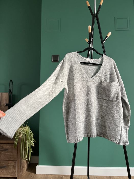 Sweter sweterek szary gray grey amisu wełna wool zima jesień oversize