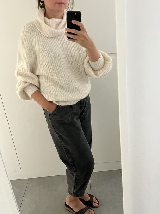 Sweter z wełną Mango bufiaste rękawy roz. S