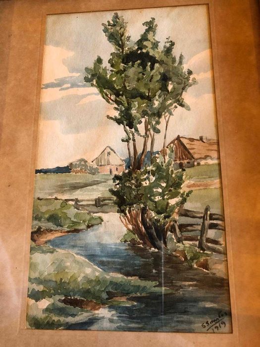 Aguarela de F.Santos, 1919, muito bom estado