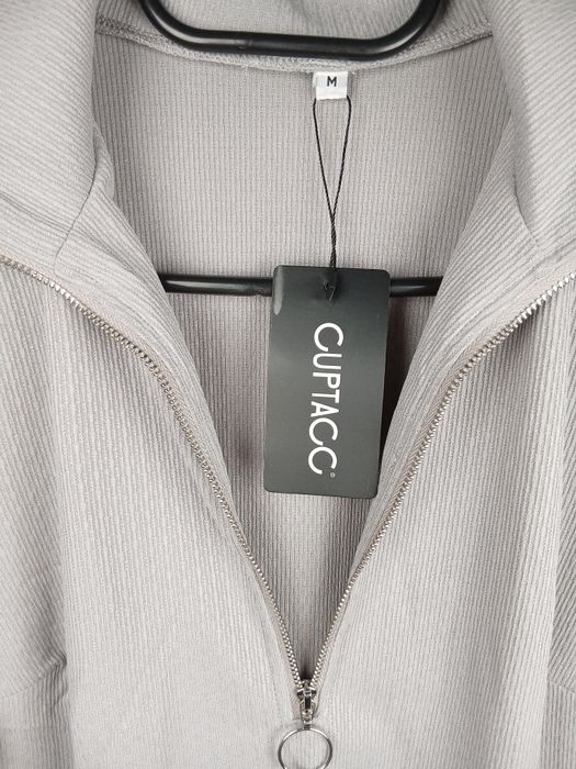 Bluzka damska M szara prążkowana zamek dekolt stójka casual basic
