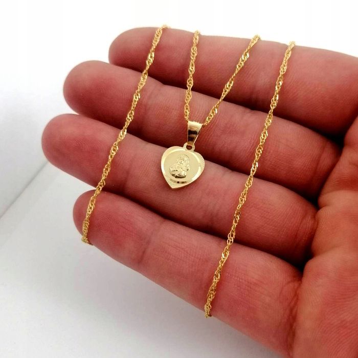 Złoty Naszyjnik Matka Boska + Singapur 925 Grawer