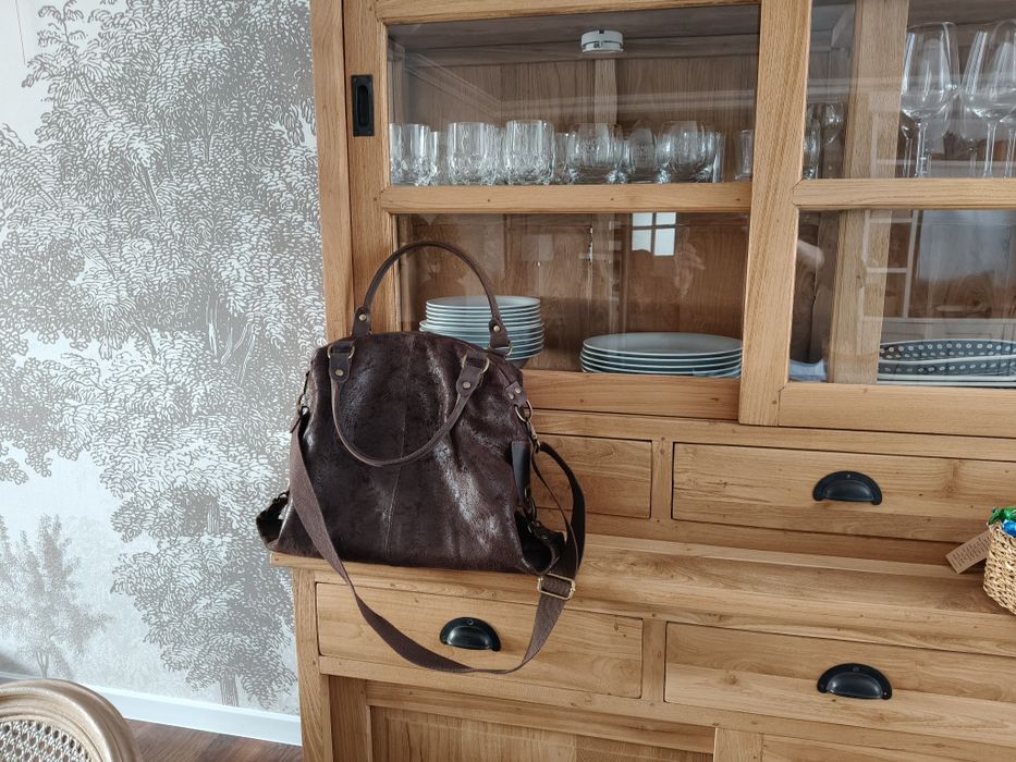 Torebka  shoperka skóra czekoladowa brązowa vintage vera pelle