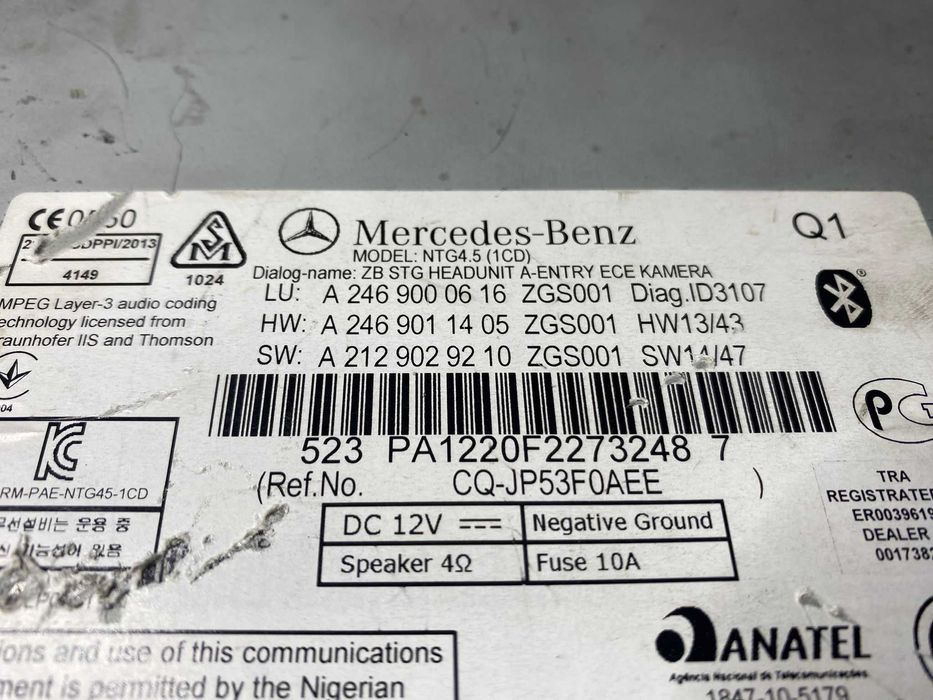 Auto-Rádio Mercedes Benz com GPS/bluetooth Marca Anatel