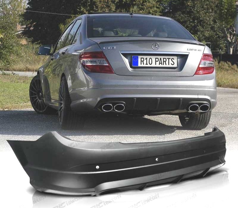 PARA-CHOQUES TRASEIRO MERCEDES CLASE C W204 07-11 LOOK AMG SAIDA DUPLA