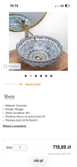 Rea Umywalka Vivien nablatowa ceramiczna biało-niebieska