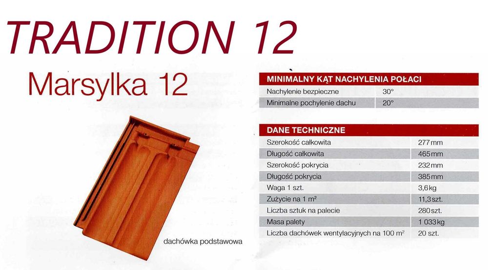 TONDACH dachówka ceramiczna TRADITION 12 (Marsylka 12) angoba
