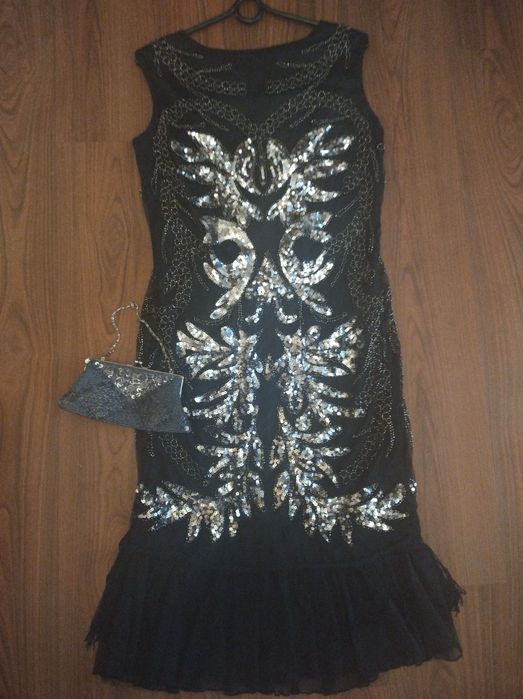 Karnawał cekiny sukienka Charleston styl lata20. XX wieku 42 + torebka