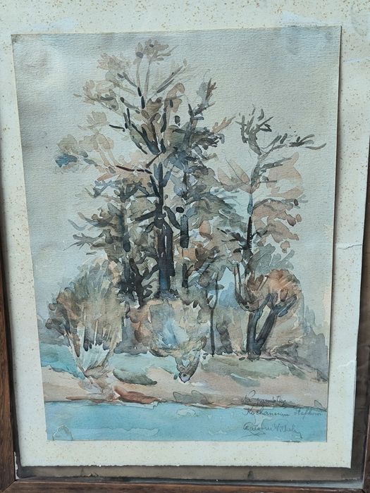 Przedwojenna Akwarela z dedykacją sygnowana