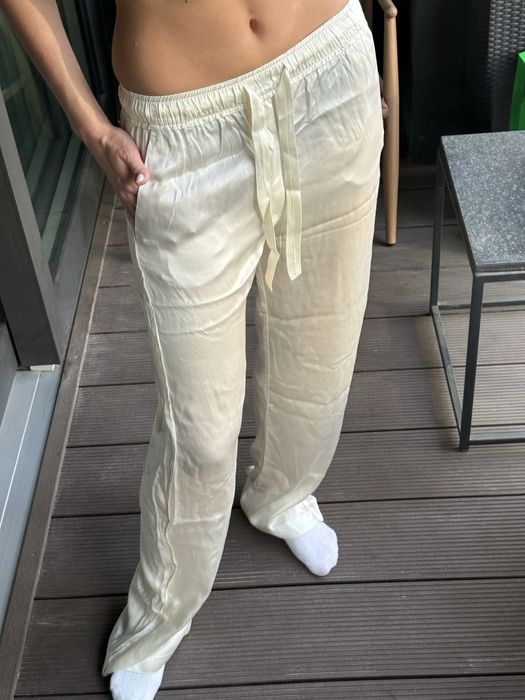 Шелковые молочные  штаны Зара Zara XS натуральный шелк