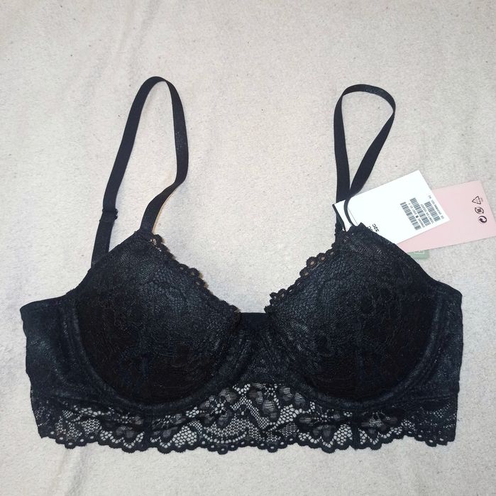 Nowy H&M 70C czarny biustonosz koronkowy