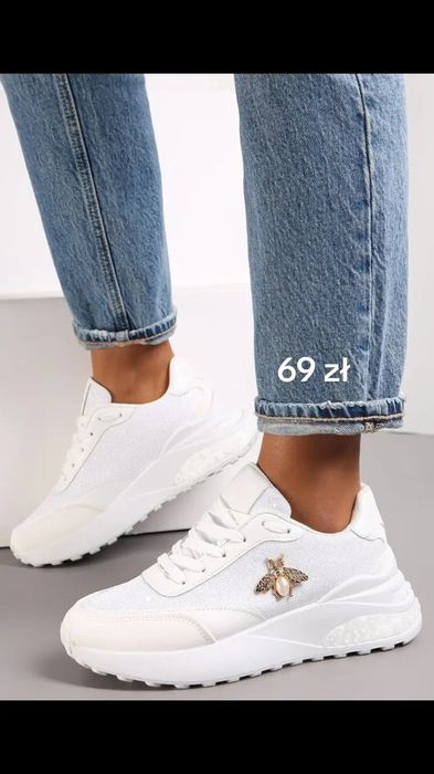 Nowe przepiękne sneakersy ze złotym owadem białe lekkie rozmiar 37