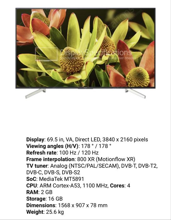 TV Sony BRAVIA KD-70XF8305 de 2018