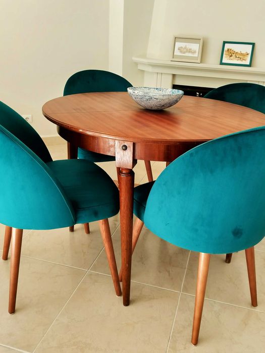 4 cadeiras de sala de jantar em tecido azul