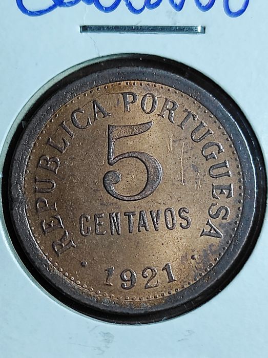 5 moedas, 1 centavo e 2 cent. 1920, 5 centavos de 1921, 24 e 27