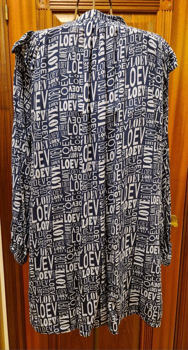 Koszula tunika   XXL plus size bluzka sukienka bawełna granatowa wzór wnapisy