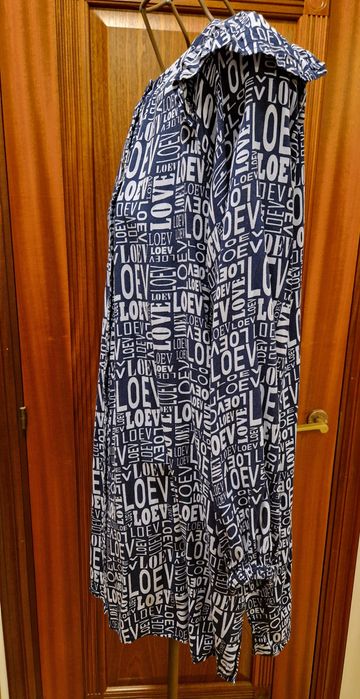 Koszula tunika   XXL plus size bluzka sukienka bawełna granatowa wzór wnapisy