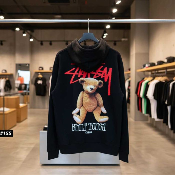 Черное Худи Stussy Teddy » Новая Толстовка Стусси Тедди » Большой Принт Зипка » XS-XXL