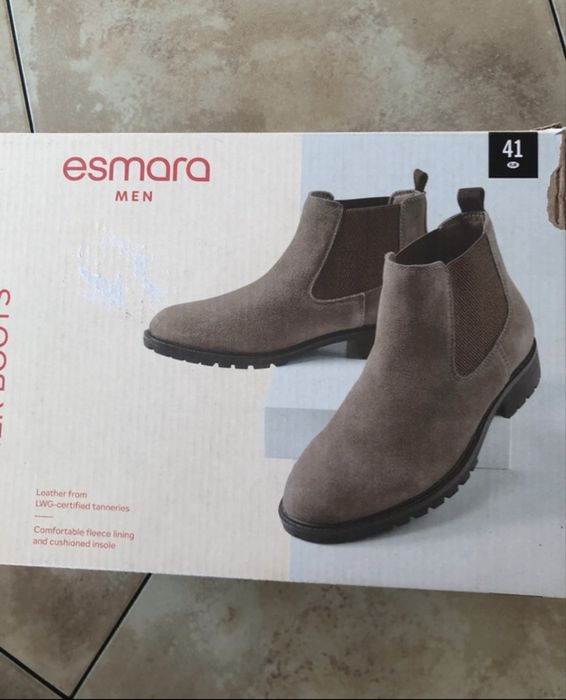 Botki skórzane męskie zamszowe  buty sztyblety brązowe taupe Esmara 41  skóra naturalna zamszowa nowe w kartonie