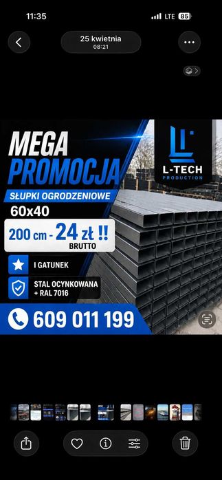 Słupki ogrodzeniowe 60x40 200 cm ,ogrodzenie panelowe Kowale- L-TECH Najniższa cena w POMORSKIM