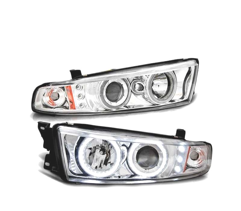 FARÓIS ANGEL EYES CCFL LED MITSUBISHI GALANT 8 EA0 96-06 CHROME CROMADO