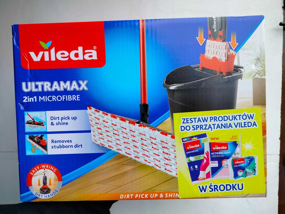 Vileda Ultramax Mop wiadro + gratis rękawiczki gąbka szmatka