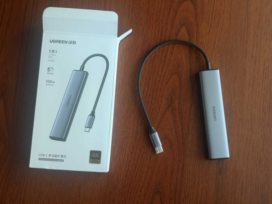 USB-хаб UGREEN 5в1 USB-C новий — 3xUSB-A, HDMI 4K, PD 100W