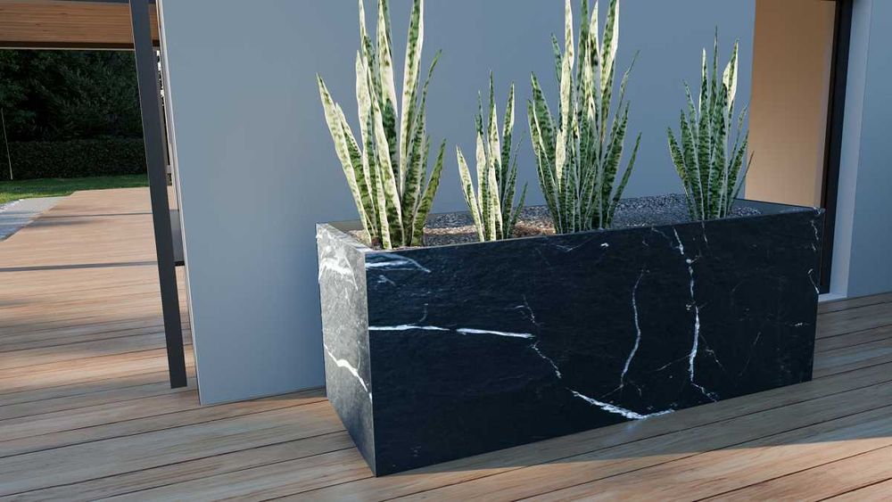 Duża donica ogrodowa czarna marmurowa prostokątna nowoczesna 120cm XXL