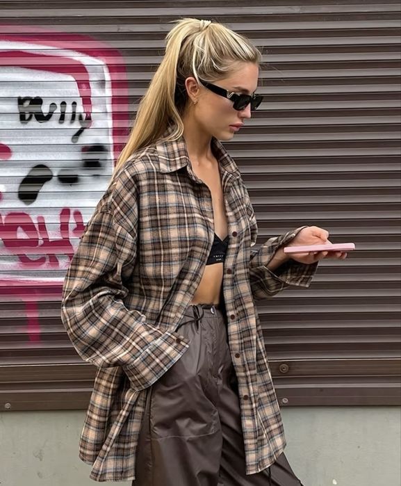 Сорочка жіноча в клітинку ( колір Кава) розмір Л